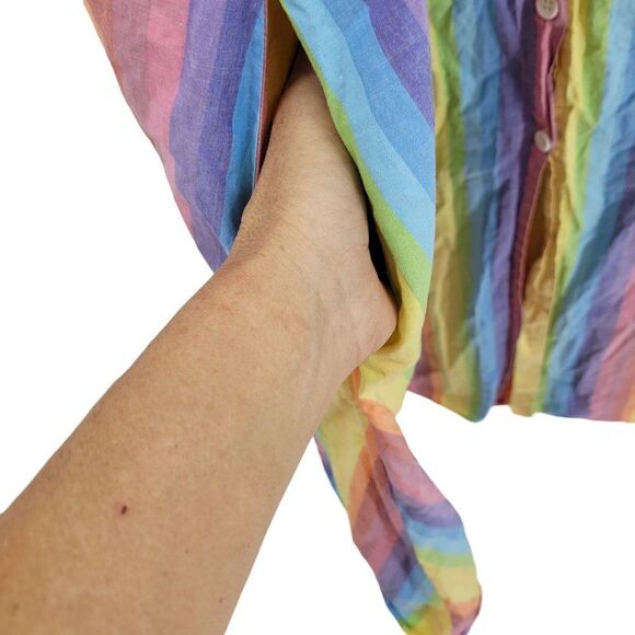 M.D.S. Stripes Shirtdress Dress Rainbow Pinafore Collar A-line Midi Pockets Sz 2 - Picture 9 of 13